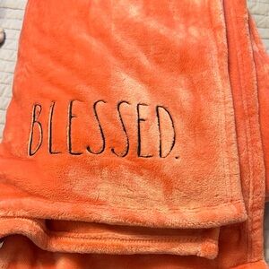 Coral Fleece Blanket with Embroidered 'Blessed' nwot